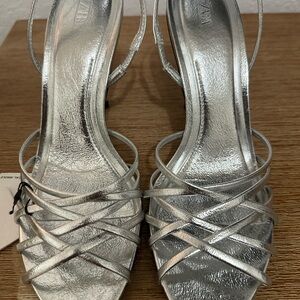 ZARA Silver Strappy Women's Heels (NWT)